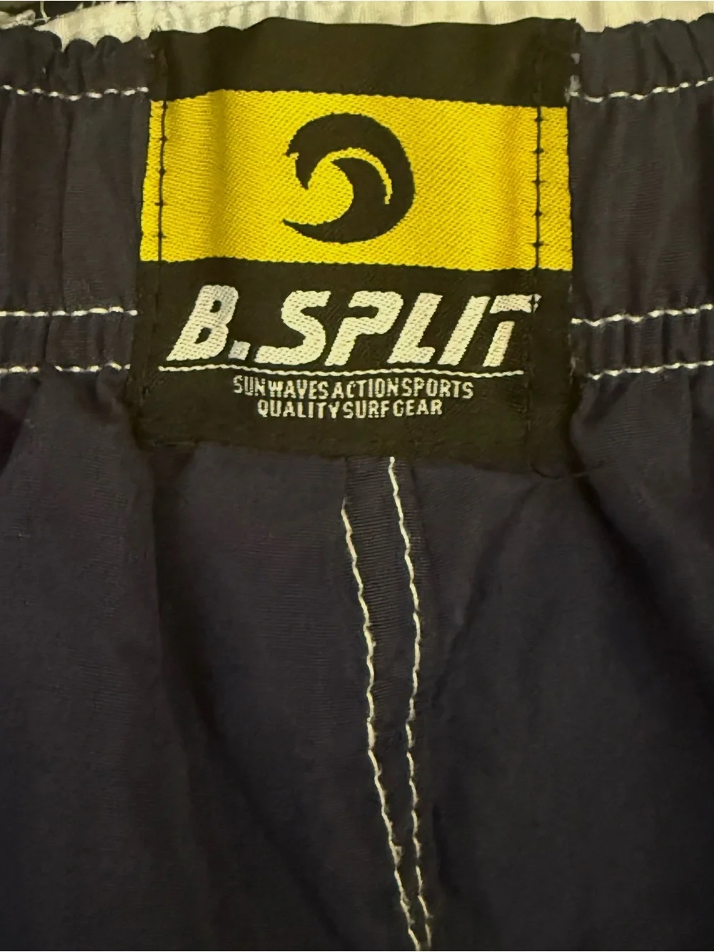 B.Split Cargo Board Shorts Mens L Navy Blue White Swim Surf Trunks Retro Banana